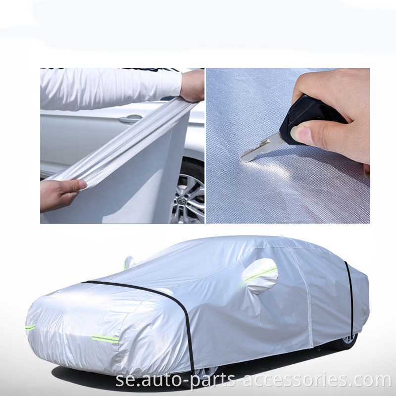 Utomhusparkering sedan SUV -täckning Anpassade storlekar Silver Aluminiumfilm Sömlös fit Rain Cover för bil